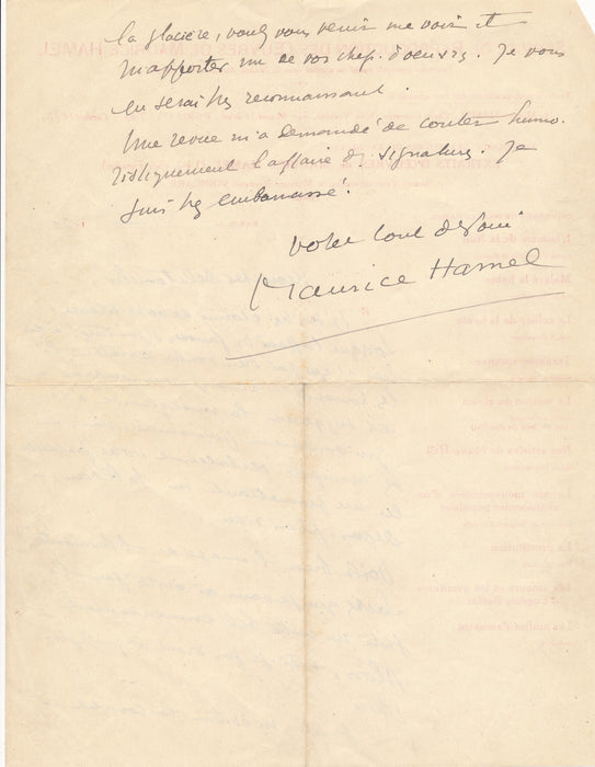 Maurice Hamel et des fausses signatures Germain Delatousche 6 lettres autographee