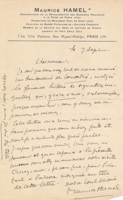 Maurice Hamel et des fausses signatures Germain Delatousche 6 lettres autographee