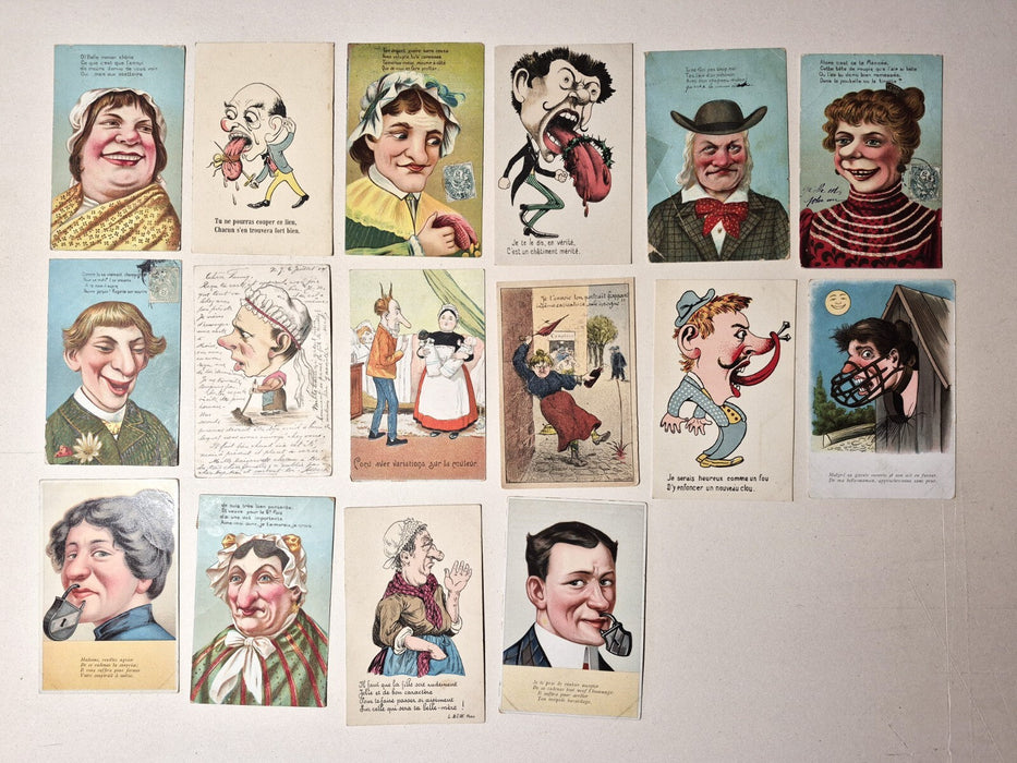 15 cartes postales caricature humour usagées