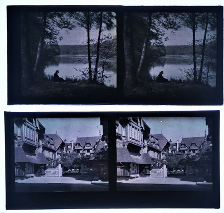 2 autochrome village normand et femme au bord d’un lac photo photographie