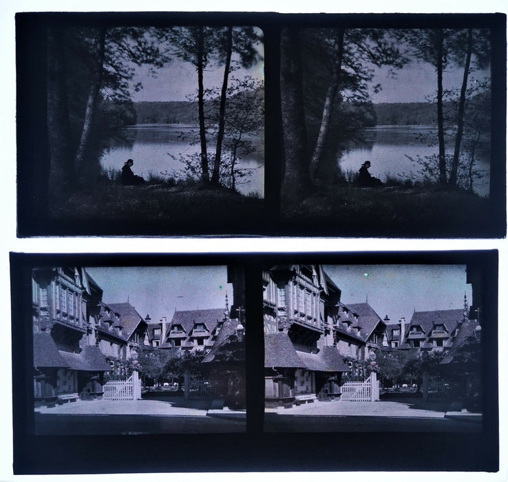2 autochrome village normand et femme au bord d’un lac photo photographie