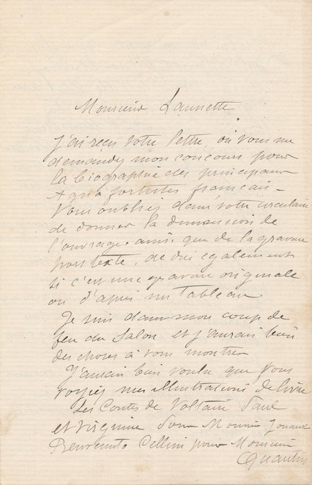  Auguste LAGUILLERMIE graveur lettre autographe signée Launette éditeur Jouaust 