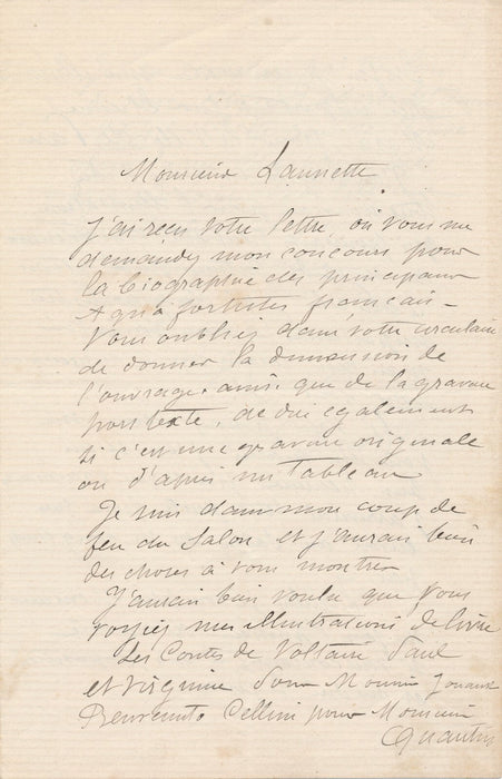  Auguste LAGUILLERMIE graveur lettre autographe signée Launette éditeur Jouaust 