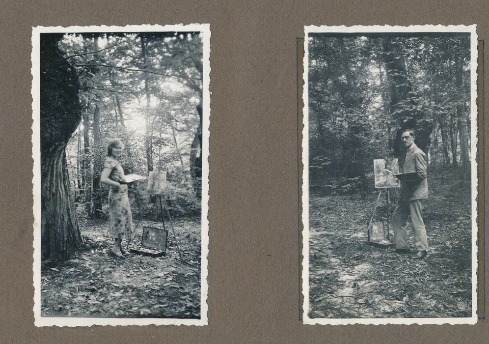 Snapshot photo amateur chevalet homme et femme se peignant !