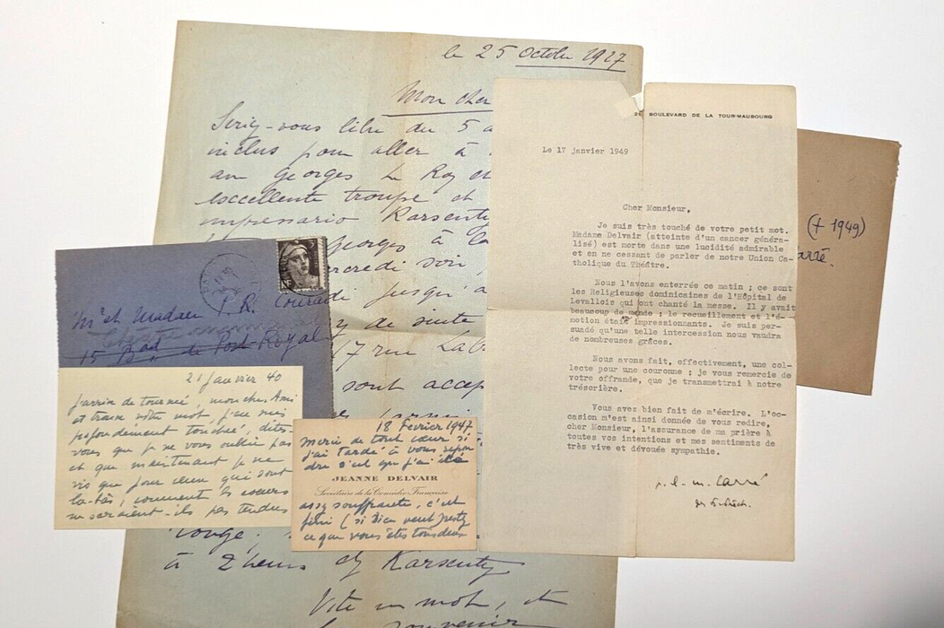 Jeanne DELVAIR comédienne 4 lettres à Paul-Courant ET  lettre père Carré