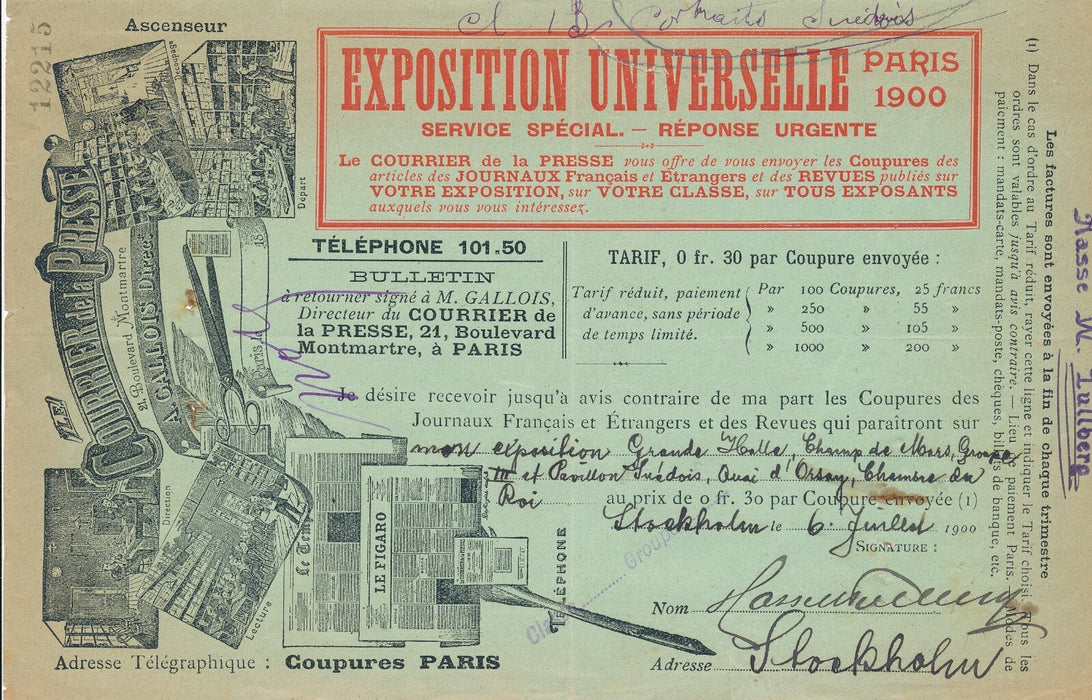 Hasse W TULLBERG éditeur imprimeur Suède Exposition universelle 1900