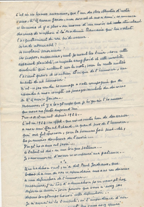 ACADÉMIE DE L’HUMOUR Henri JEANSON manuscrit autographe 4 pages Achard Garçon...