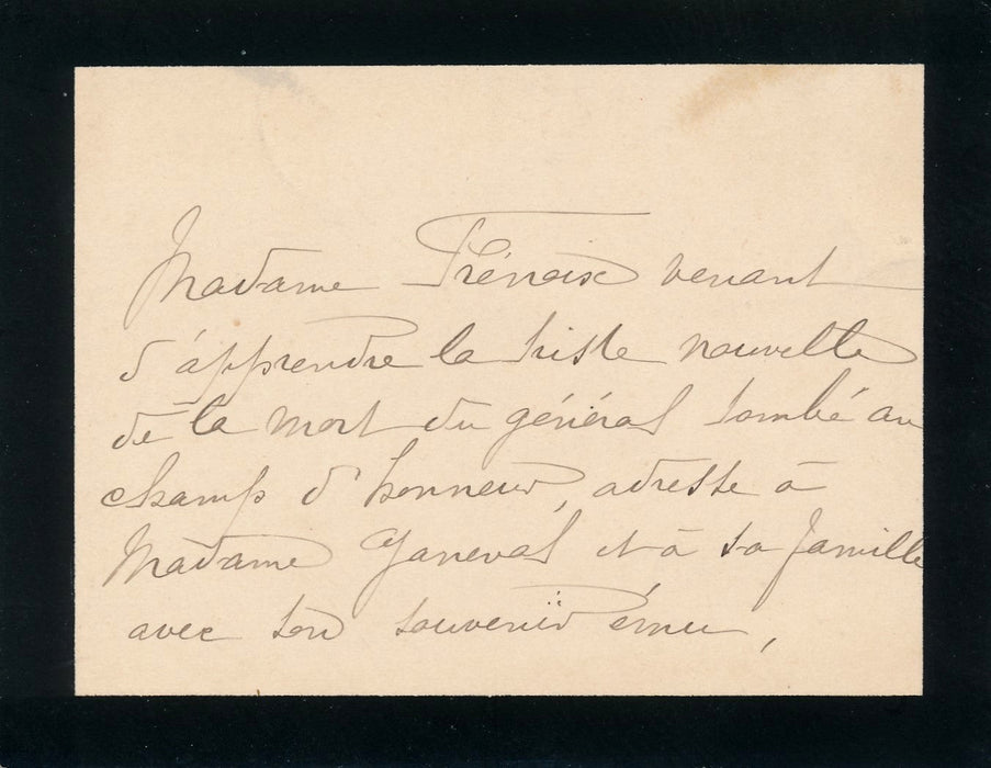 militaire Iere guerre mondiale général Ganeval décès polémique 2 lettres carte