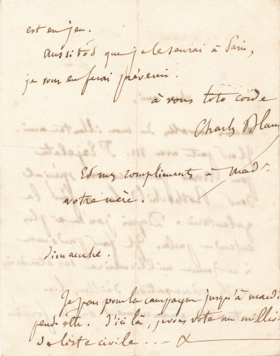 art Charles Blanc lettre autographe signée Erpelata Rothschild millionnaire