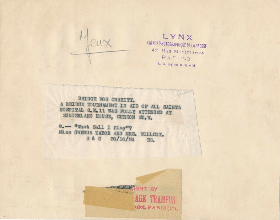 Jeu de bridge, Sunderland House, Curzon, Londres photo photographie 1934