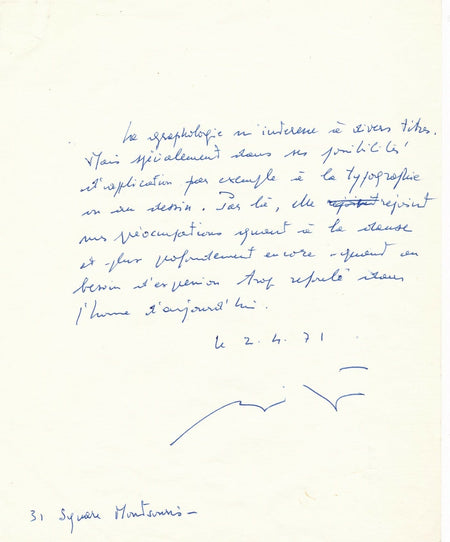 littérature François Billetdoux écrivain graphologie lettre autographe signée