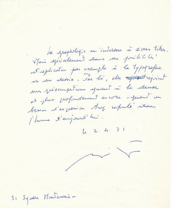littérature François Billetdoux écrivain graphologie lettre autographe signée