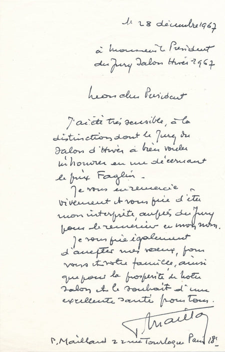 historien André MAILLARD reçoit un prix lettre autographe signée