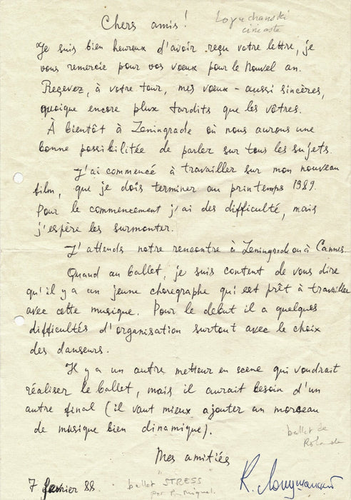 Cinéma Konstantin LOPOUCHANSKI cinéaste russie Correspondance de 6 lettres
