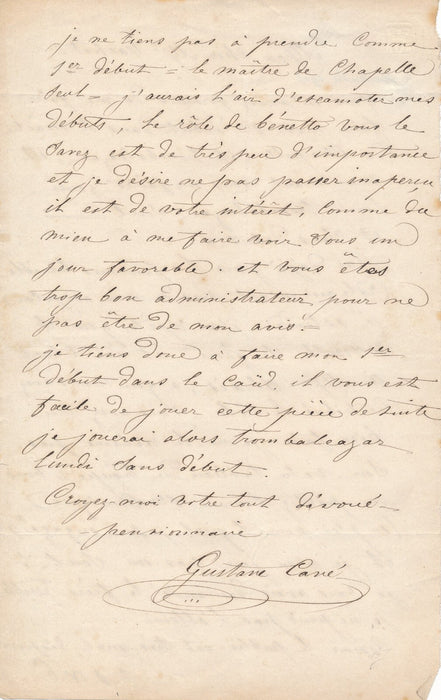Gustave CAVÉ ténor comique 2 lettres autographes signées