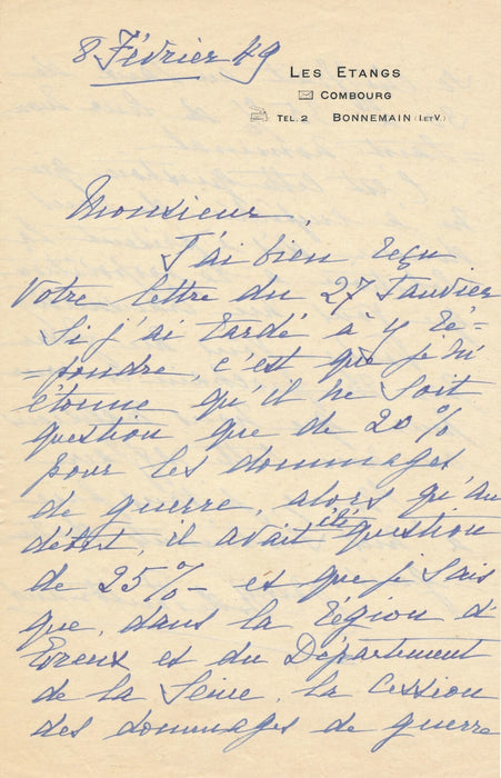 Famille Breuil de Pontbriand comte comtesse Combourg autographe 5 lettres Havre