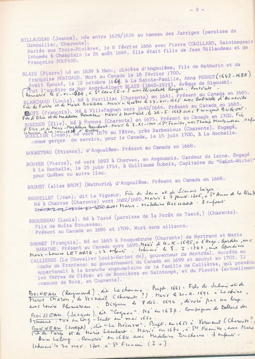 M. REIBLE Charente Angoumois émigrés Canada Louis XIV et XV autographe