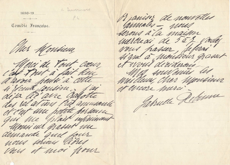 Théâtre Français Gabrielle Robinne X 2 lettres autographes ET photo signée 