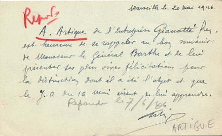Sur général Maurice Barthe entreprise Gianotti frère autographe Artigue 