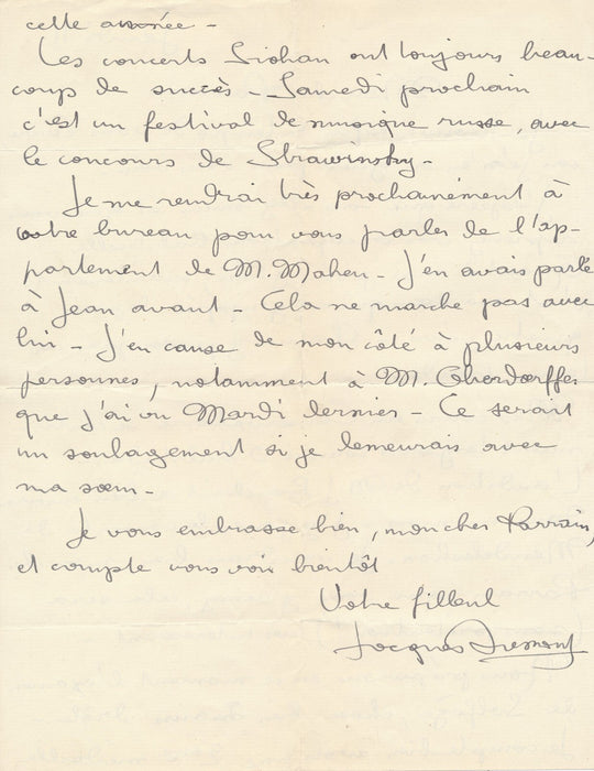 Jacques DUMONT ensemble lettres autographes violon violoniste musique OBERDOERFF