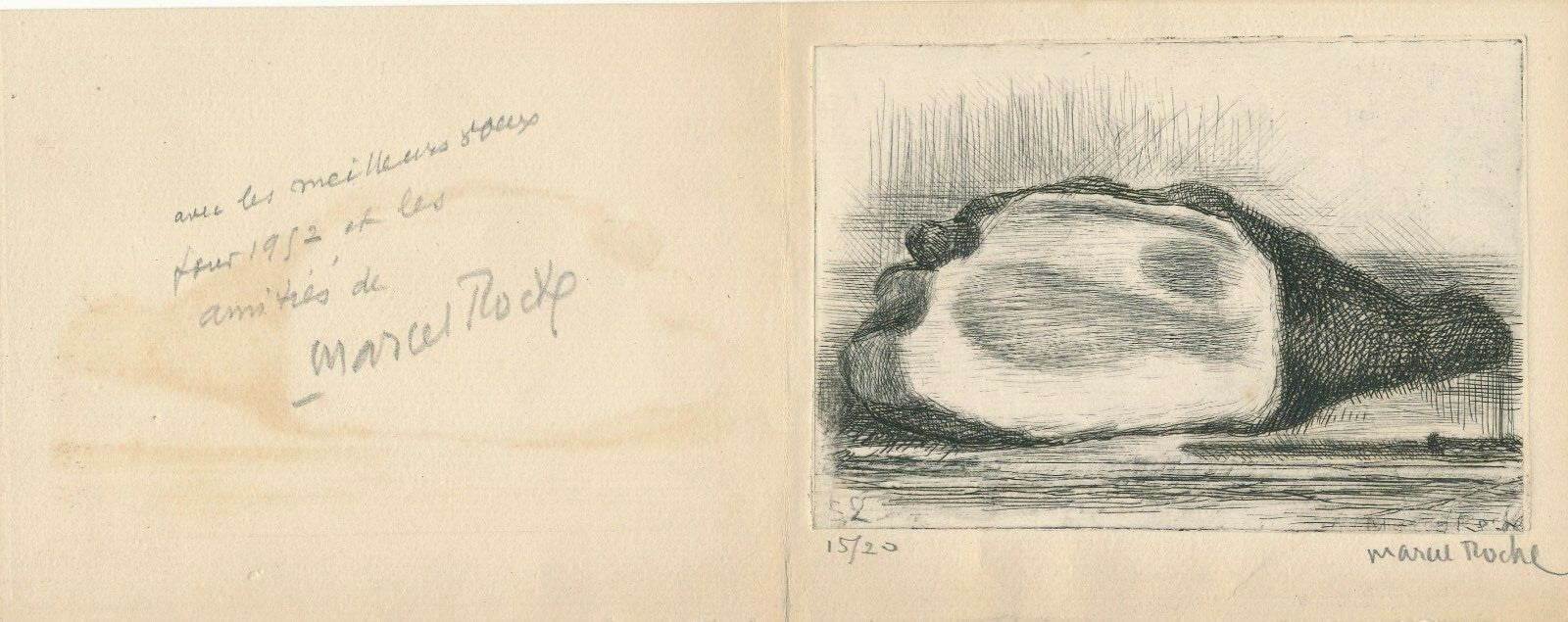 Marcel ROCHE  compositeur musique lettre autographe signée ET gravure signée