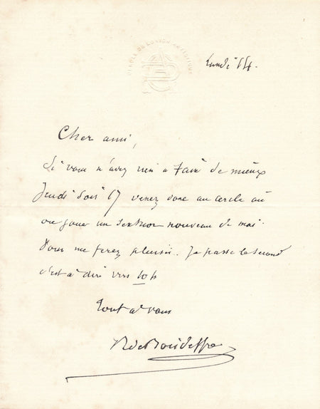 compositeur René de Boisdeffre compositeur lettre autographe Charles Malherbe