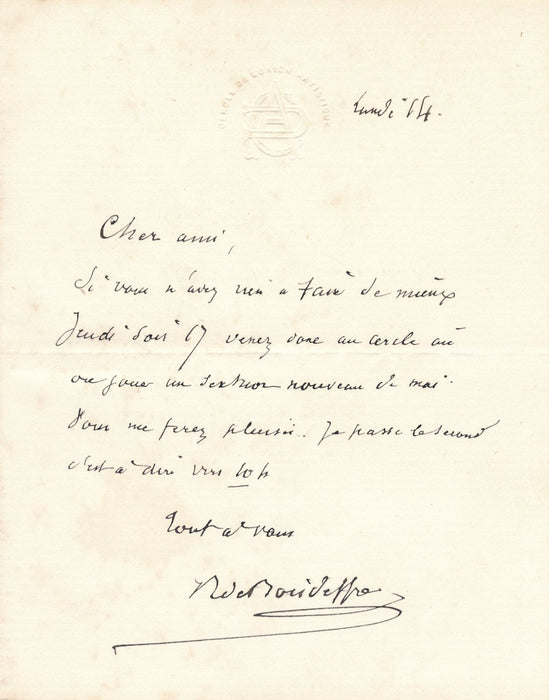 compositeur René de Boisdeffre compositeur lettre autographe Charles Malherbe