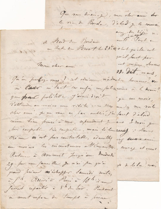 Militaria BALNY D AVRICOURT marine CHINE 8 lettres autographes jeunesse Borda