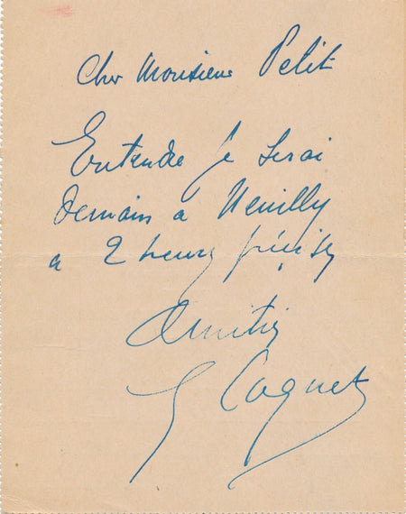 Georges COQUET lettre autographe signée Film d'Art cinéma