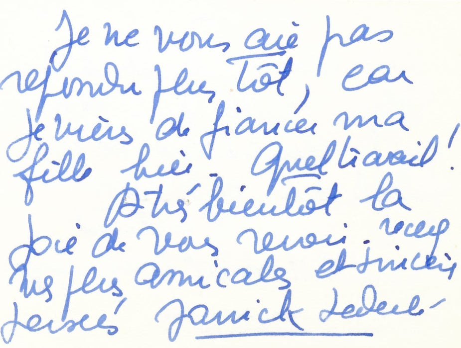Janick Lederle peintre danse lettre et carte autographe exposition
