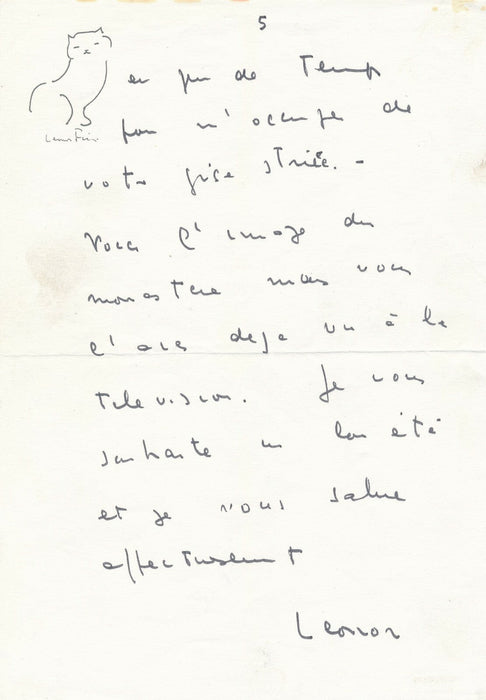 Léonor FINI lettre autographe signée et petit dessin tête de chat ! Nonza Corse