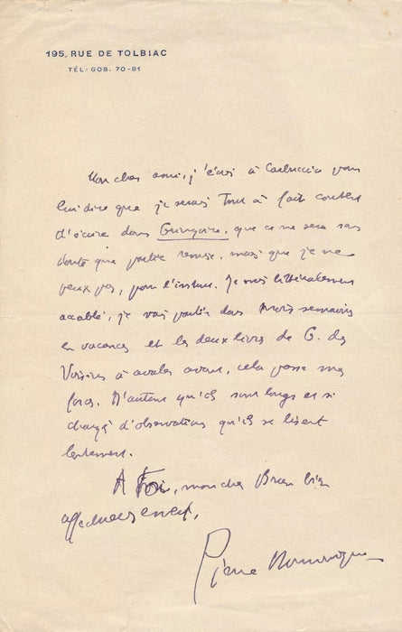 Corse Pierre DOMINIQUE 5 lettres autographes à son éditeur. Bel ensemble !