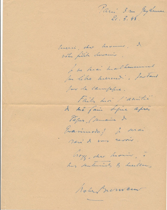 Robert BURNAND 6 lettres autographes signées voyages, rendez-vous, Jean de Tinan