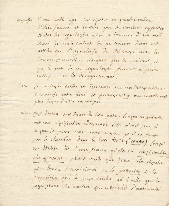 Ennio QUIRINO Quirinus VISCONTI manuscrit autographe éthymologie