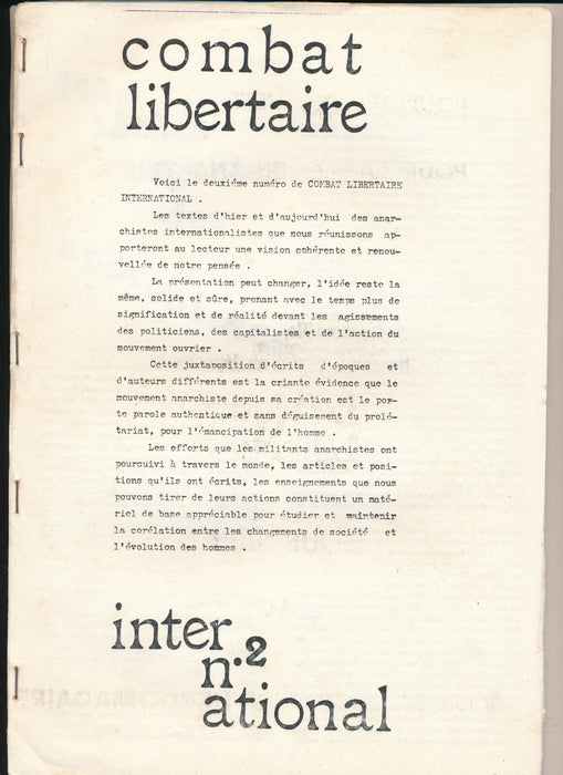 Arnarchisme : Combat libertaire international, les numéros 1 et 2, sans date.