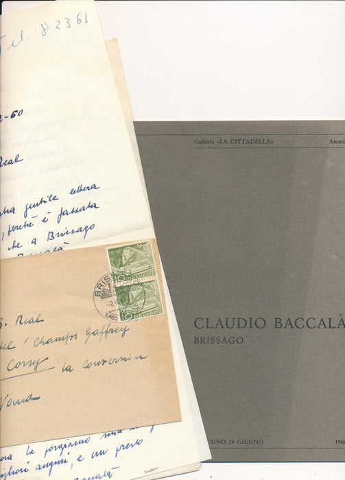 peintre italien Claudio BACCALÀ catalogue signé ET lettre autographe ET note