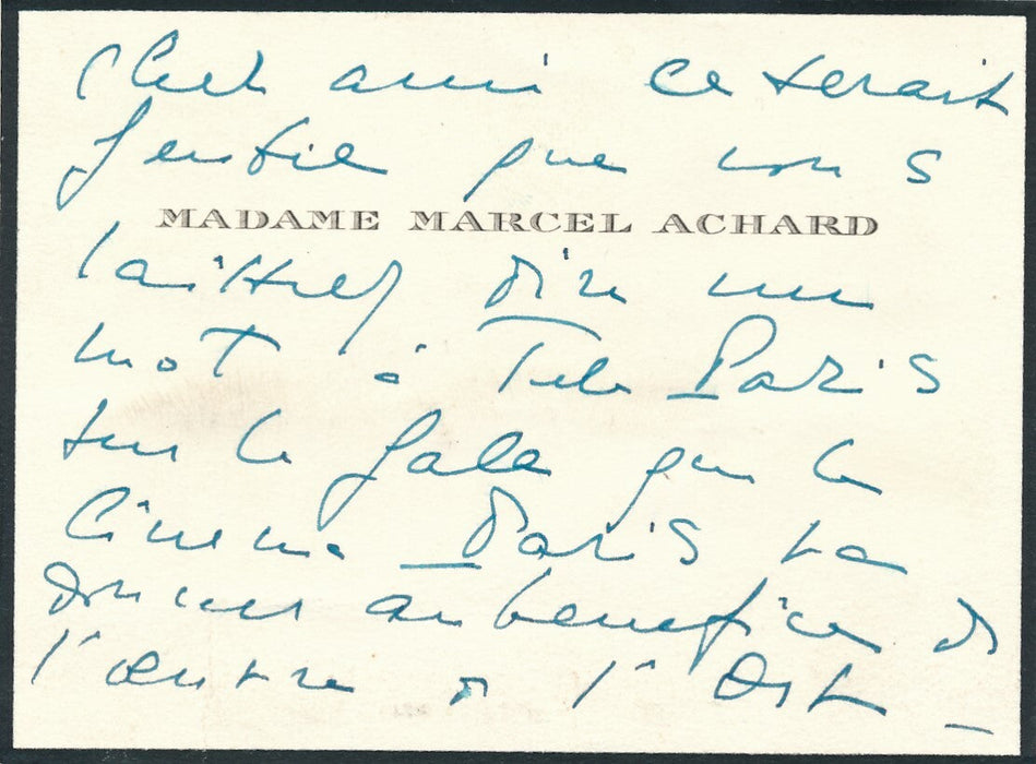 Juliette ACHARD, épouse Marcel Achard sur Féral et chabannes lettre autographe