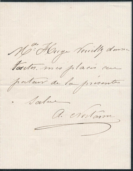 Henri NERTANN Billet autographe signé il donne des places théâtre