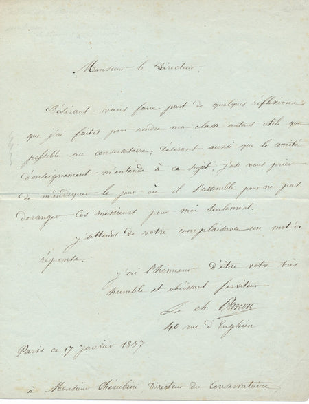 Etienne J. B. PASTOU à CHERUBINI lettre autographe signée 1837