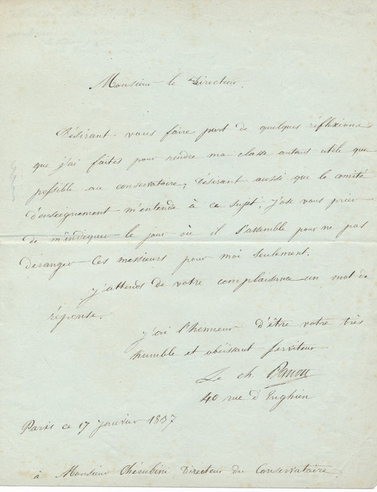 Etienne J. B. PASTOU à CHERUBINI lettre autographe signée 1837