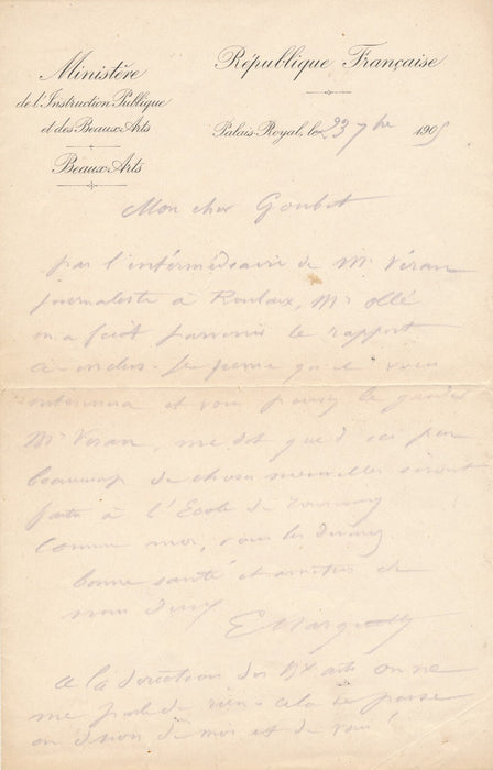 Sur Ecole de Tourcoing lettre autographe signée beaucoup de choses nouvelles