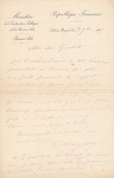 Sur Ecole de Tourcoing lettre autographe signée beaucoup de choses nouvelles