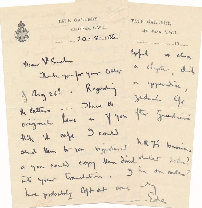 Harold Stanley EDE 2 lettres autographes signées à Maurice SACHS Gaudier Brzeska