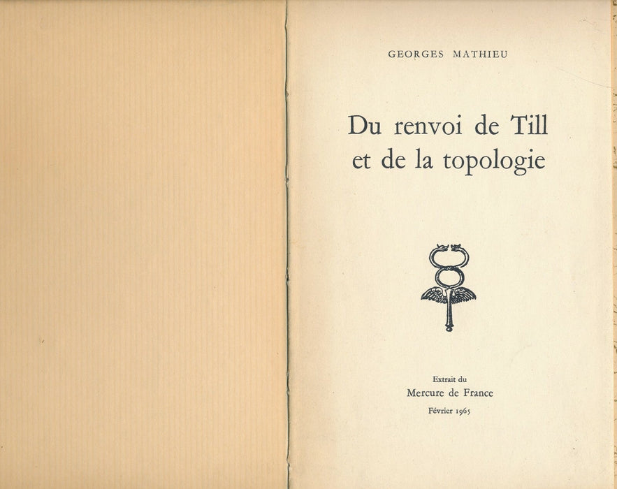 Georges MATHIEU Envoi autographe signé Mercure de France 1965