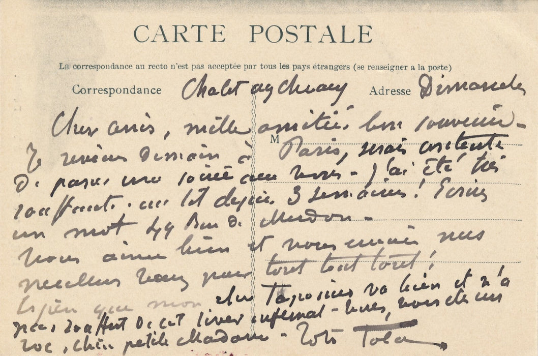 Tola DORIAN 2 lettres autographes signée et 6 cartes postales ses chiens sa vie