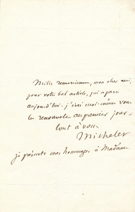 Jules Michelet 2 lettres autographes signées remerciement articles