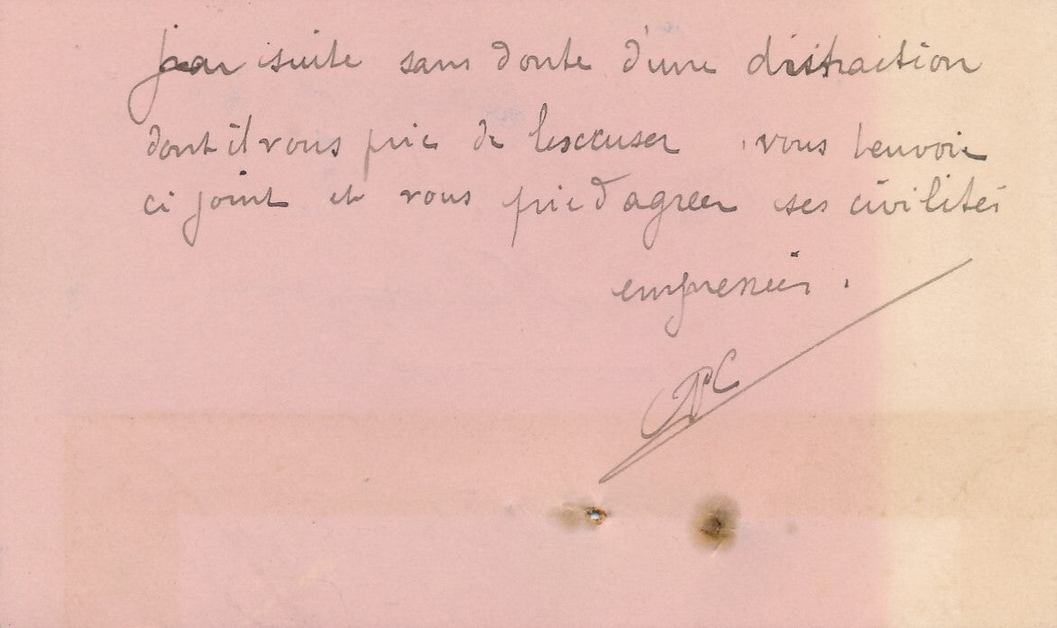Paul CIROU (1869-1951), peintre orientaliste. Carte autographe signée