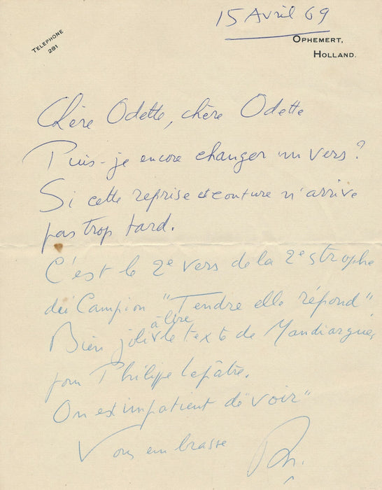 Philippe de Rothschild 3 lettres et 3 billets autographes signée poésie 1969-70