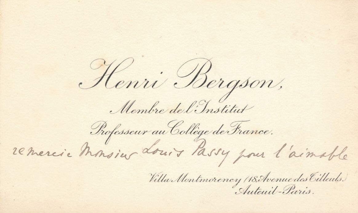 Henri BERGSON et l histoire carte autographe signée à Louis Passy