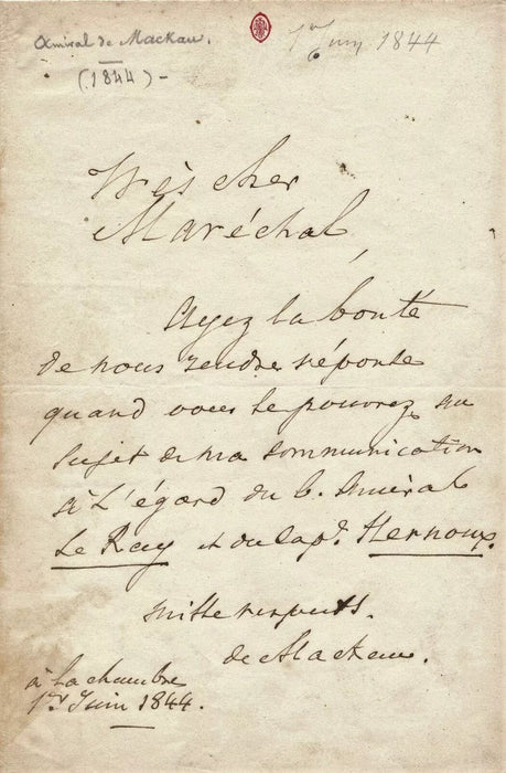Militaria marine Amiral MACKAU bel ensemble 6 lettres autographes signées